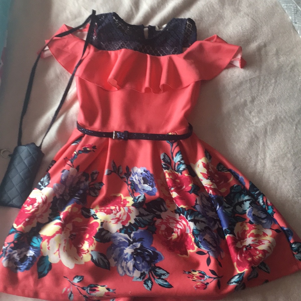 Pink & navy blue rose dress